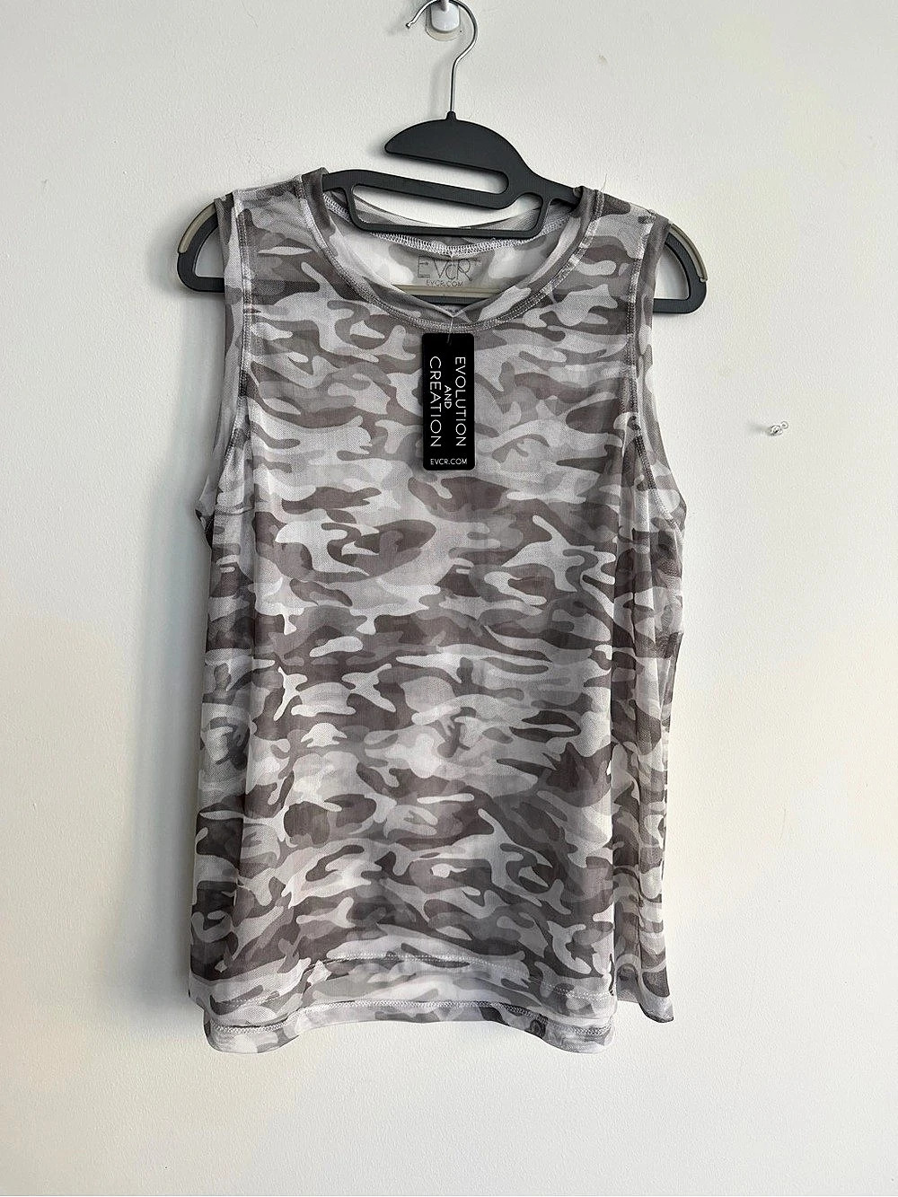 NWT Evolution and Creation Camo Mesh Tank Top in Gray & White Size 1X